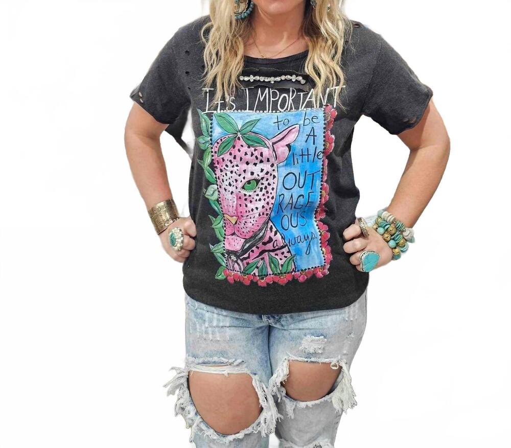 NEW A RARE BIRD women's outrageous hand distressed shirt in black